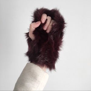Barneys New York Real Rabbit Fur Fingerless Gloves